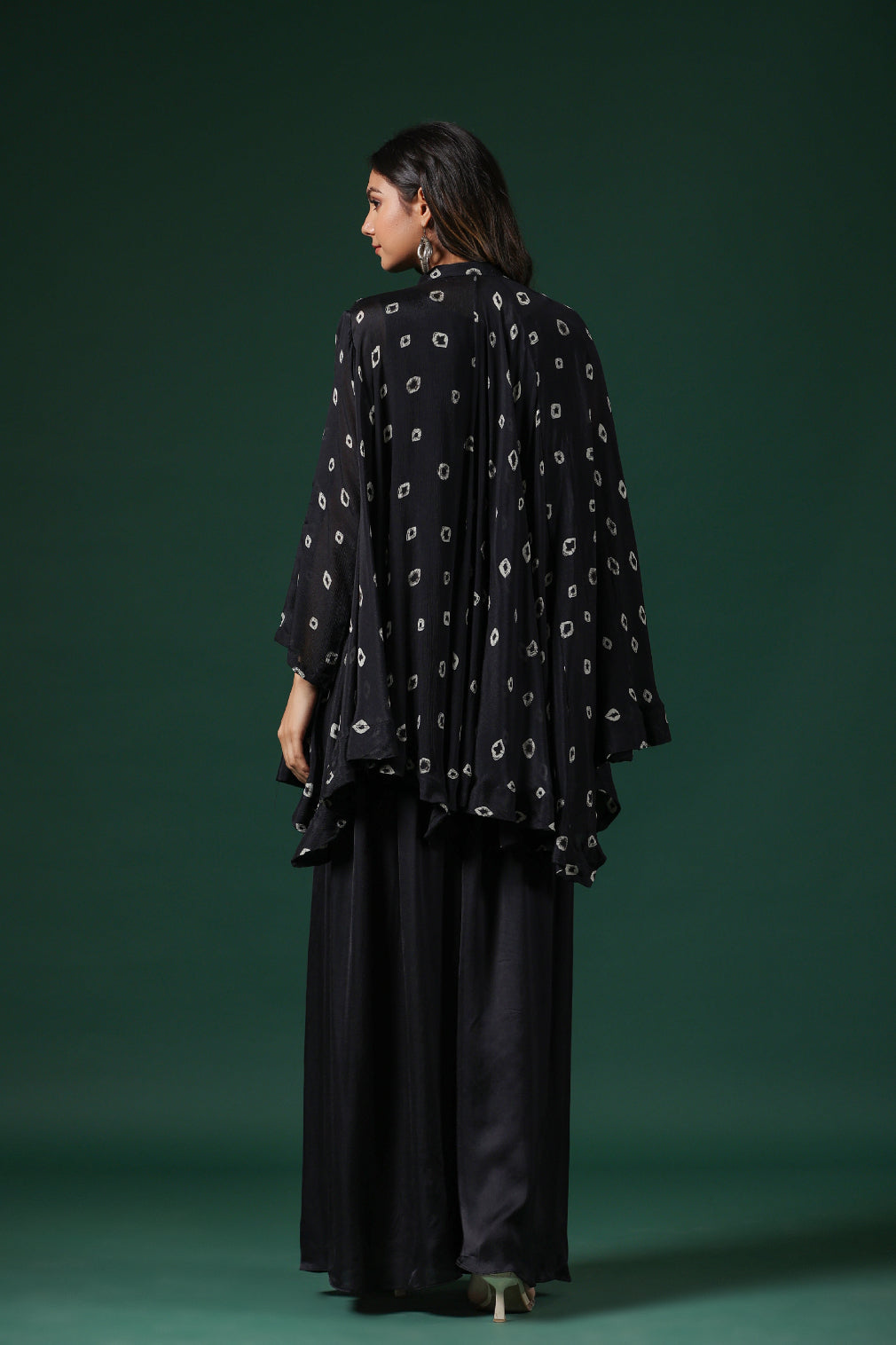 SummerFalling-Black Embellished Tie Dye Premium Chinon Silk Co-Ord Set