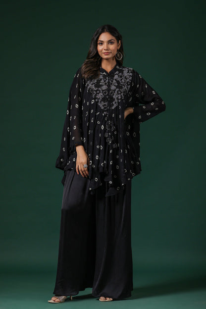 SummerFalling-Black Embellished Tie Dye Premium Chinon Silk Co-Ord Set