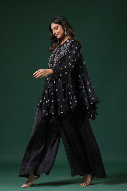 SummerFalling-Black Embellished Tie Dye Premium Chinon Silk Co-Ord Set