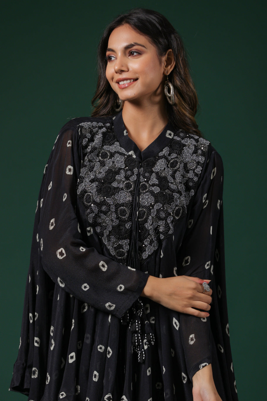 SummerFalling-Black Embellished Tie Dye Premium Chinon Silk Co-Ord Set