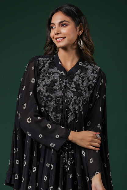 SummerFalling-Black Embellished Tie Dye Premium Chinon Silk Co-Ord Set