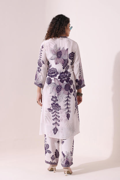 SummerFalling-Black & White Floral Printed Kurti And Pants Set