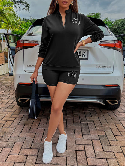 SummerFalling-BE KIND Graphic Quarter-Zip Sweatshirt and Shorts Set