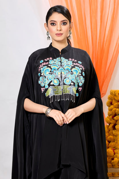 SummerFalling-Black Embroidered Crepe Silk Co-Ord Set