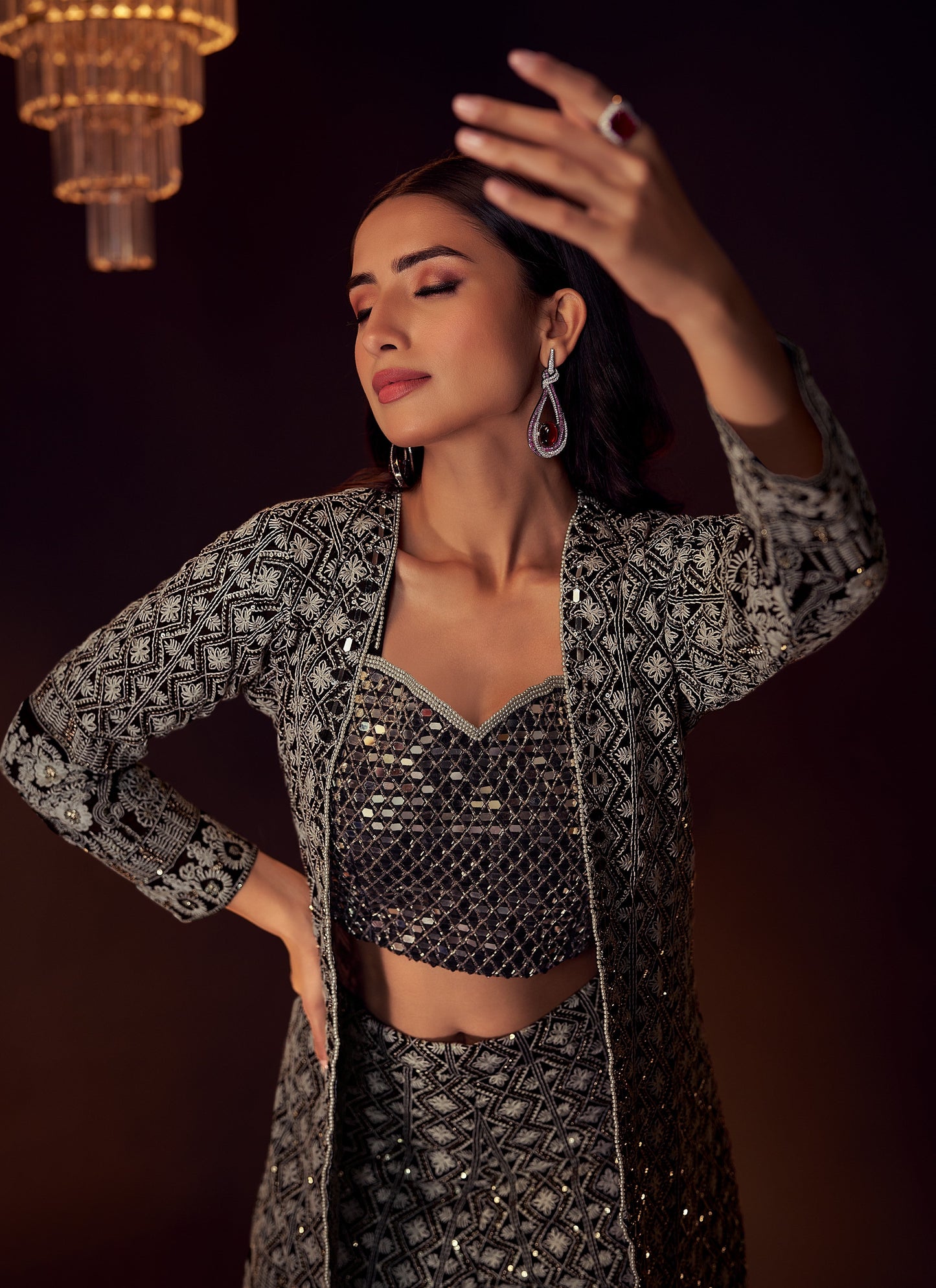 SummerFalling-Black Chic Chikankari Embroidered Georgette Silk Cape Set