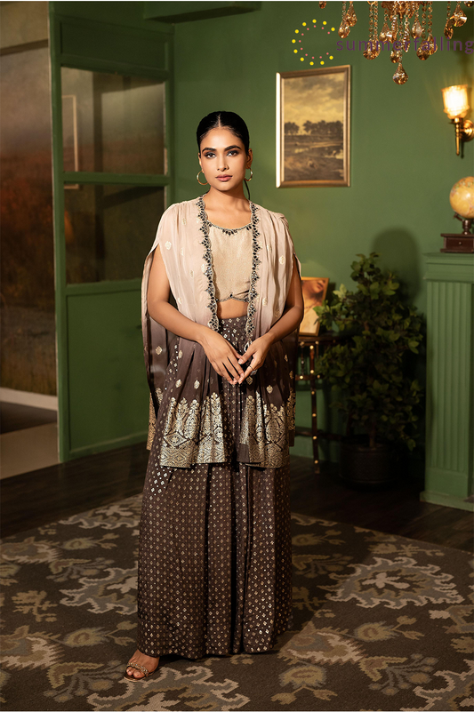 SummerFalling-Ash Brown Ombre Dyed Premium Silk Cape Set
