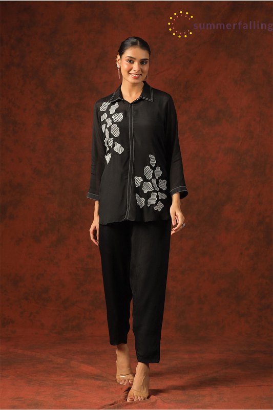 SummerFalling-Black Beads Embroidered Crepe Silk Co-ord Set