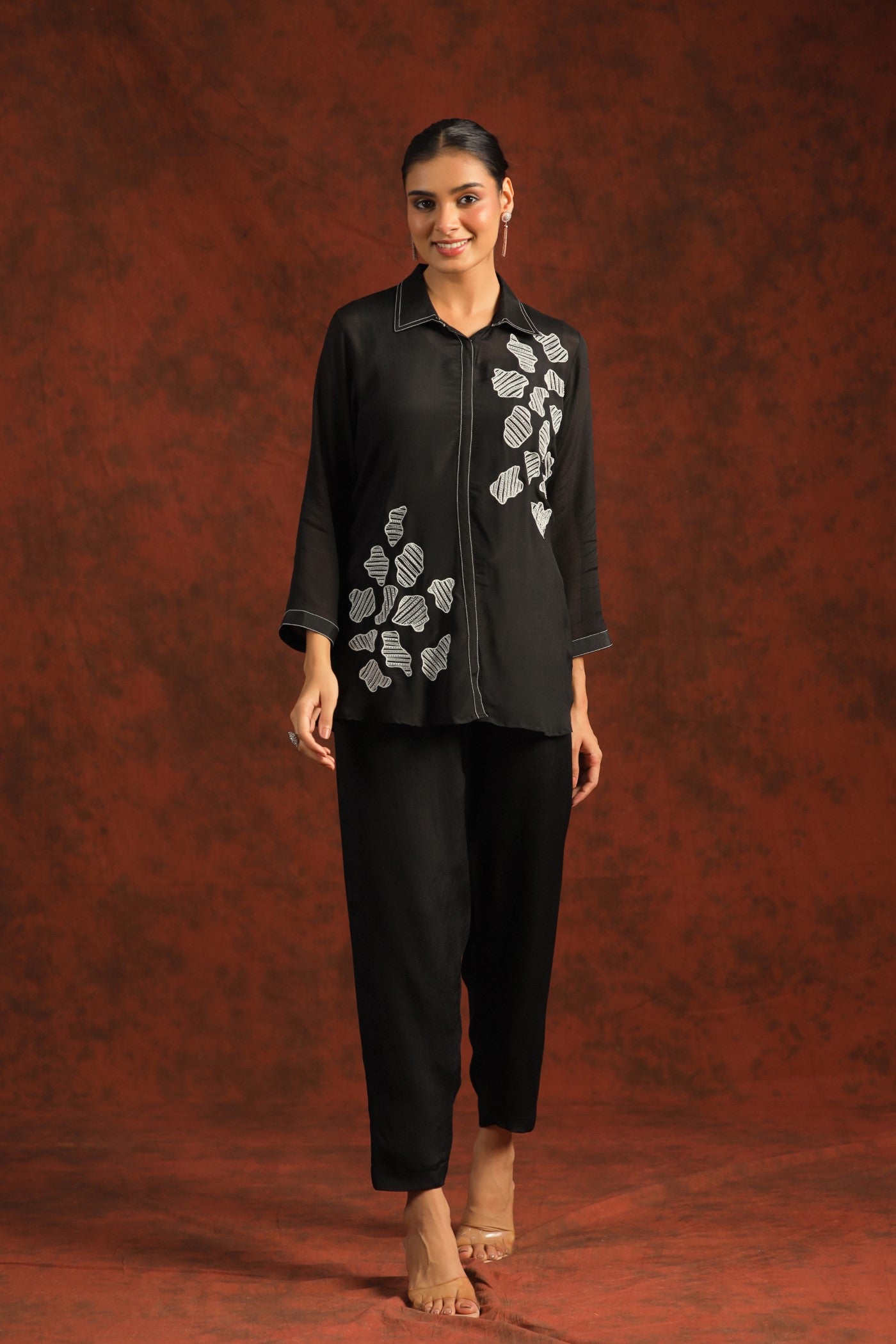 SummerFalling-Black Beads Embroidered Crepe Silk Co-ord Set