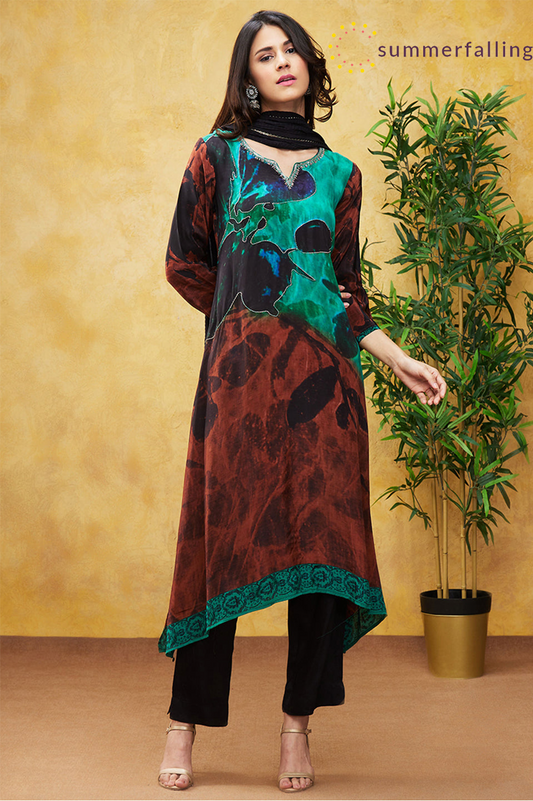 SummerFalling-Black Digital Printed Spanish Silk Pants Set