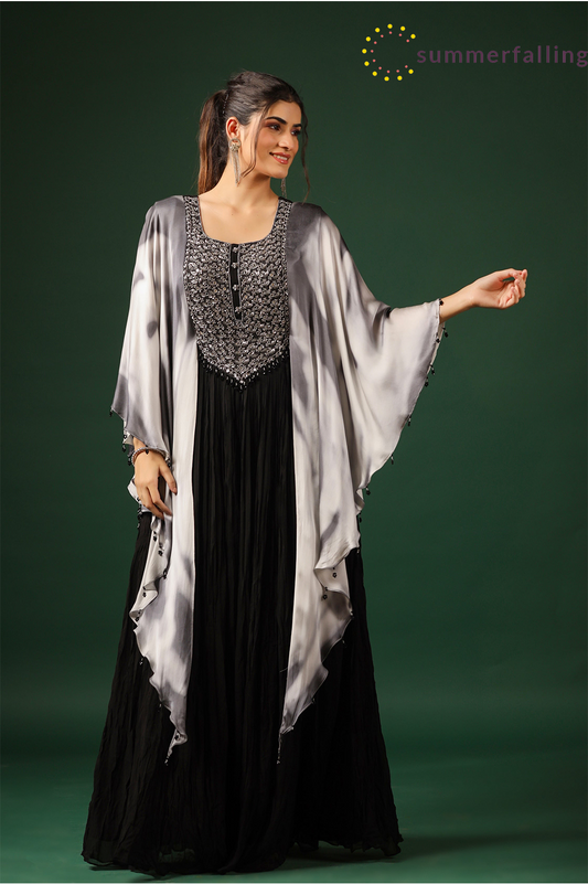 SummerFalling-Black Embellished Swiss Georgette Gown