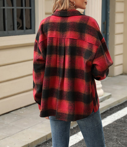 Womens Fashion Shirts Jacket Christmas Long Sleeve Button Down Plaid Shirt Casual Work Tops