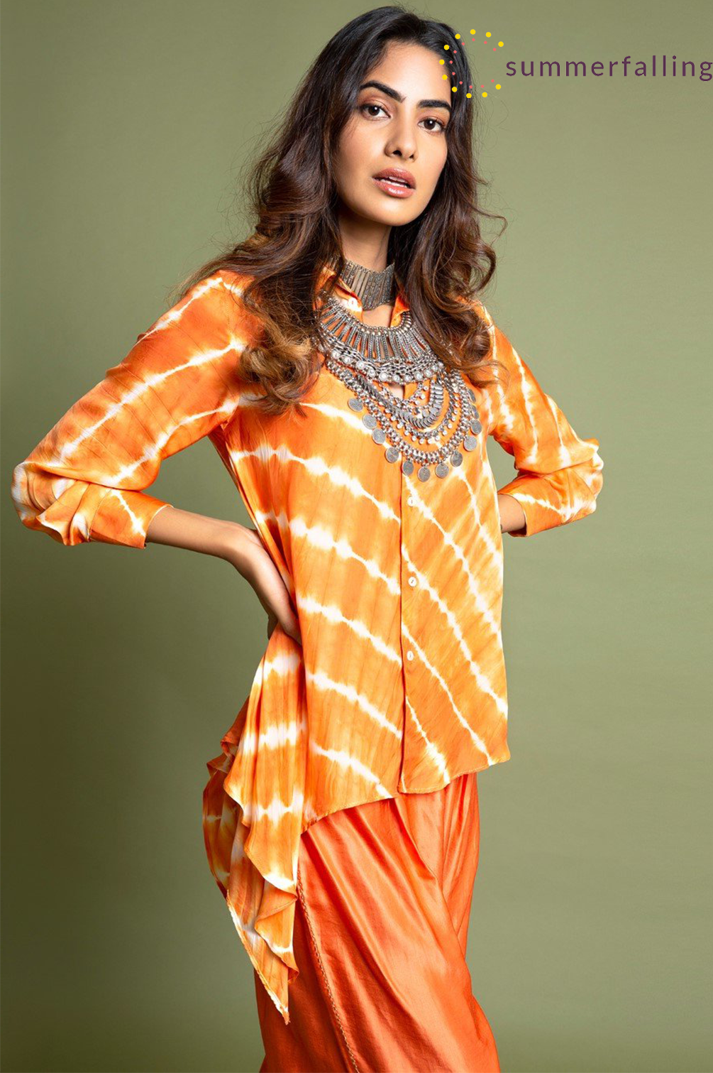 SummerFalling-Asymmetric Shirt With Straight Leg Pants