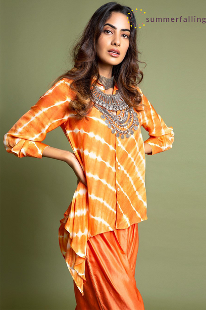 SummerFalling-Asymmetric Shirt With Straight Leg Pants