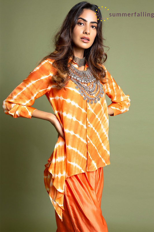 SummerFalling-Asymmetric Shirt With Straight Leg Pants