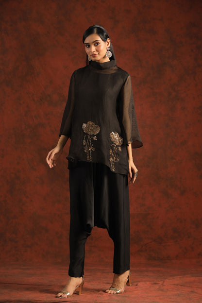 SummerFalling-Black Embellished Organza Silk Co-ord Sets