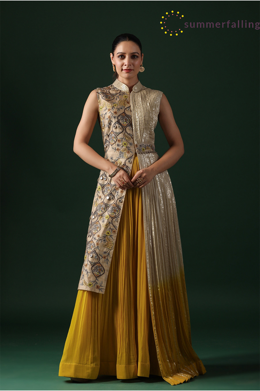SummerFalling-Beige Embellished Premium Georgette Skirt Set