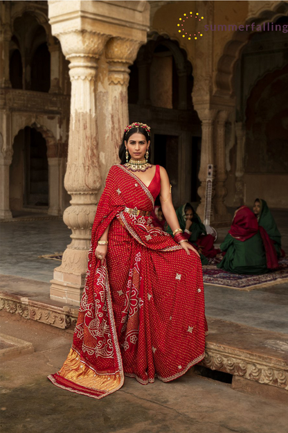 SummerFalling-Bandhej Embroidered Gajji Silk Saree
