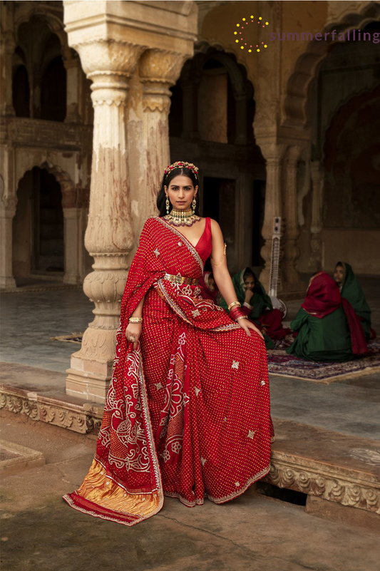 SummerFalling-Bandhej Embroidered Gajji Silk Saree