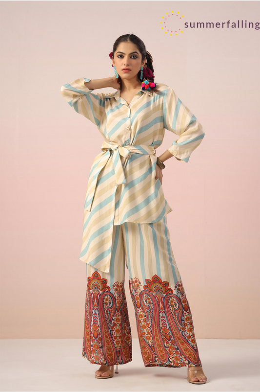 SummerFalling-Antique White Spanish Muslin Silk Co-Ord Set