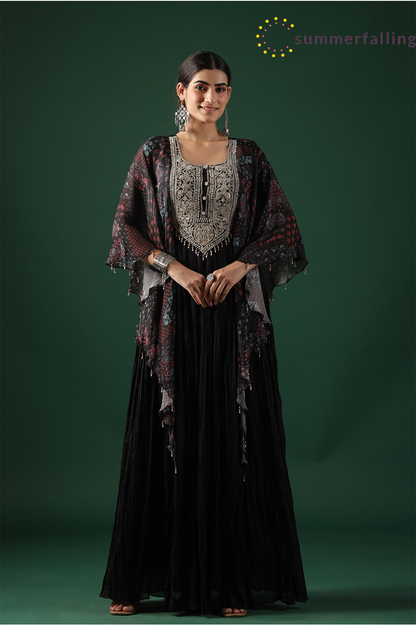 SummerFalling-Black Embellished Premium Silk Gown