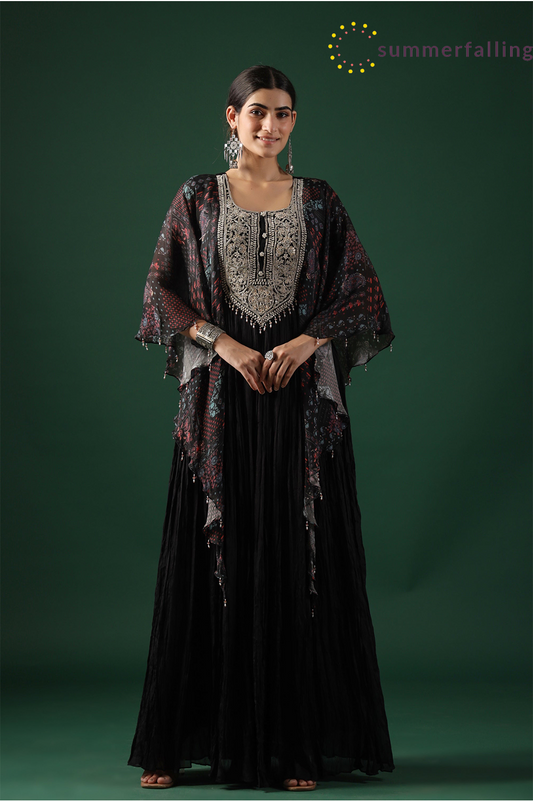 SummerFalling-Black Embellished Premium Silk Gown
