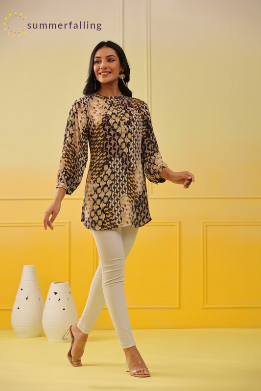 SummerFalling-Abstract Printed Crepe Silk Top