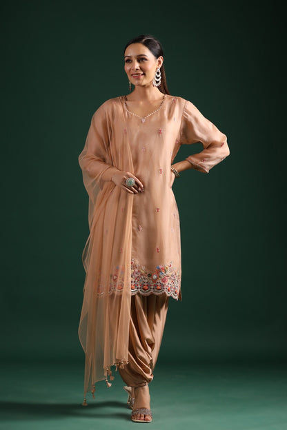 SummerFalling-Beige Organza Silk Kurta Set
