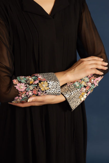 SummerFalling-Black Embellished &amp; Pleared Tunic with Pants