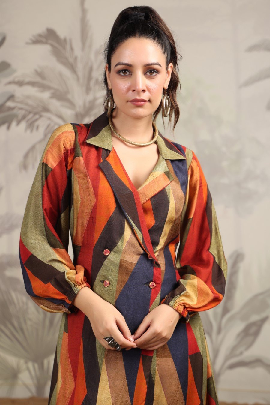 SummerFalling-Abstract Printed A-Line Spanish Silk Dress