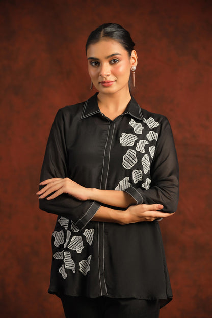 SummerFalling-Black Beads Embroidered Crepe Silk Co-ord Set