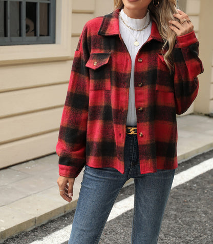 Womens Fashion Shirts Jacket Christmas Long Sleeve Button Down Plaid Shirt Casual Work Tops