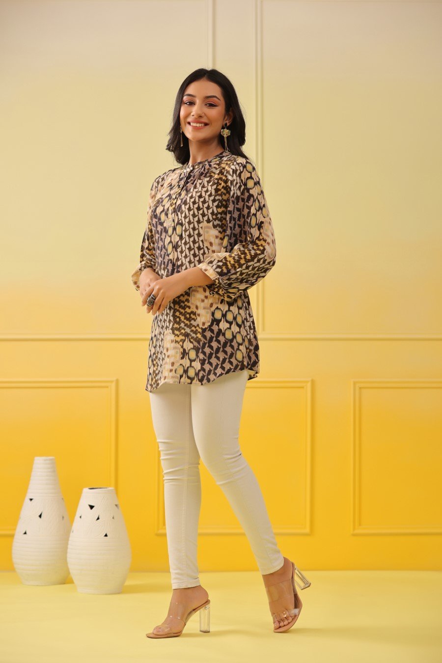 SummerFalling-Abstract Printed Crepe Silk Top