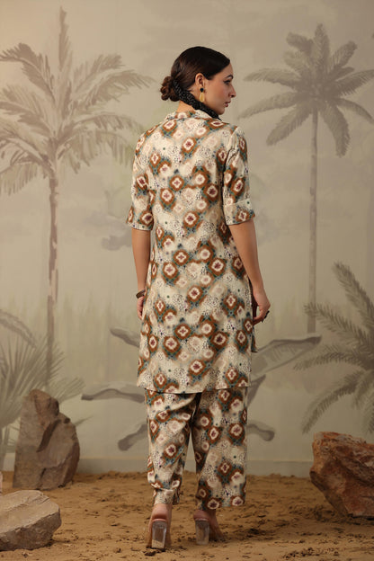 SummerFalling-Beige Shibori Printed Italian Silk Co-Ord Set