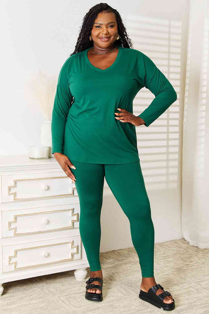SummerFalling-Zenana Lazy Days Full Size Long Sleeve Top and Leggings Set