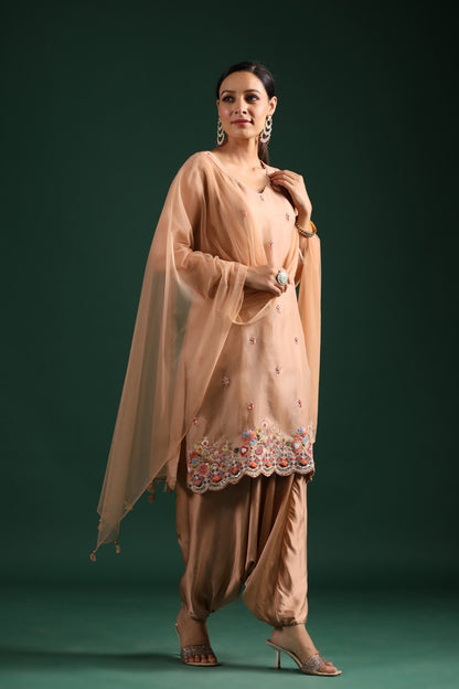 SummerFalling-Beige Organza Silk Kurta Set