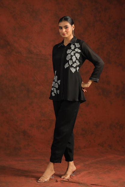 SummerFalling-Black Beads Embroidered Crepe Silk Co-ord Set