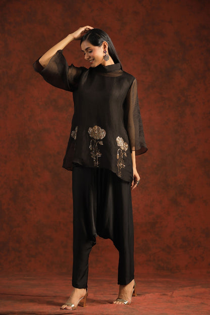 SummerFalling-Black Embellished Organza Silk Co-ord Sets