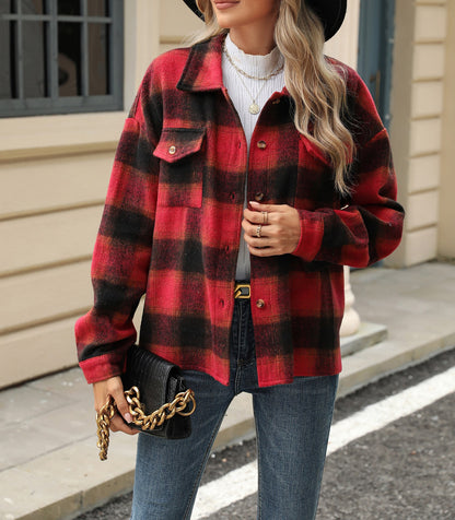 Womens Fashion Shirts Jacket Christmas Long Sleeve Button Down Plaid Shirt Casual Work Tops