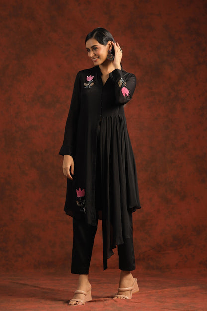 SummerFalling-Black Embelkished Chinon Chiffon Tunic Set
