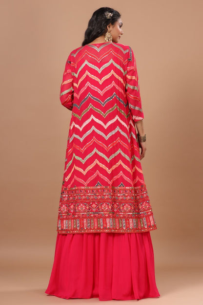 SummerFalling-Alluring Rani Pink Resham Embroidered Dress with Cape