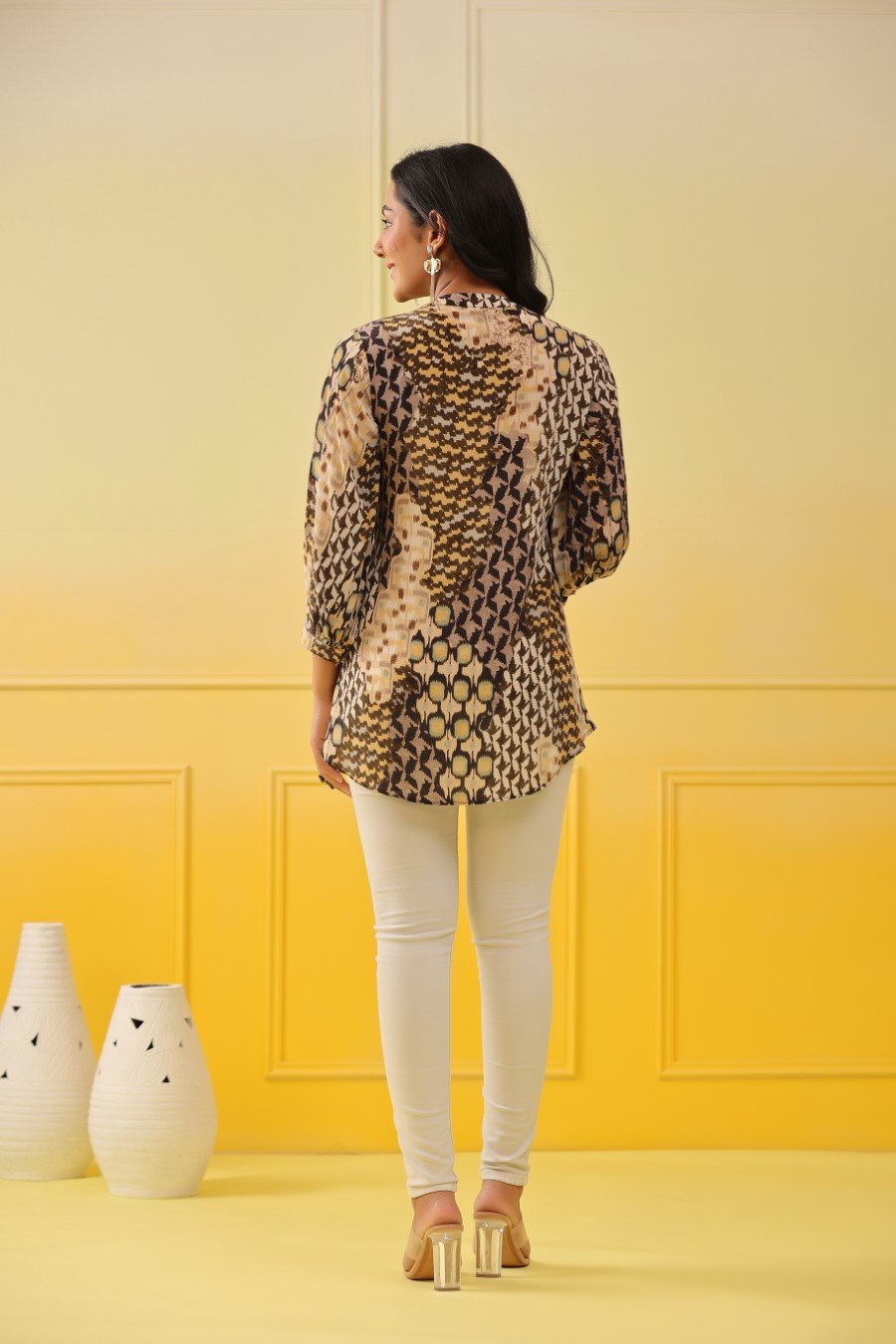 SummerFalling-Abstract Printed Crepe Silk Top