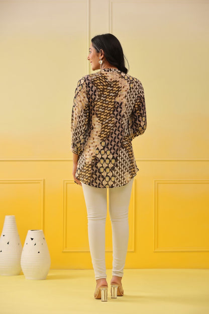 SummerFalling-Abstract Printed Crepe Silk Top