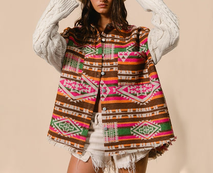 Knitted Sleeve Patchwork Woolen Ethnic Style Aztec Loose Jacket