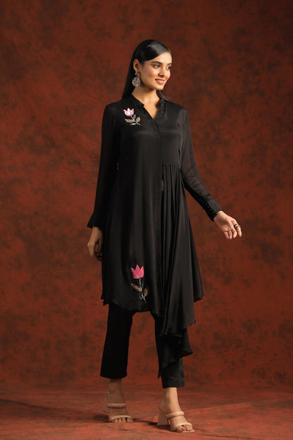 SummerFalling-Black Embelkished Chinon Chiffon Tunic Set