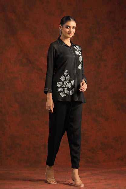 SummerFalling-Black Beads Embroidered Crepe Silk Co-ord Set