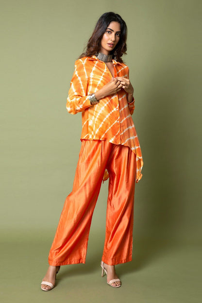 SummerFalling-Asymmetric Shirt With Straight Leg Pants