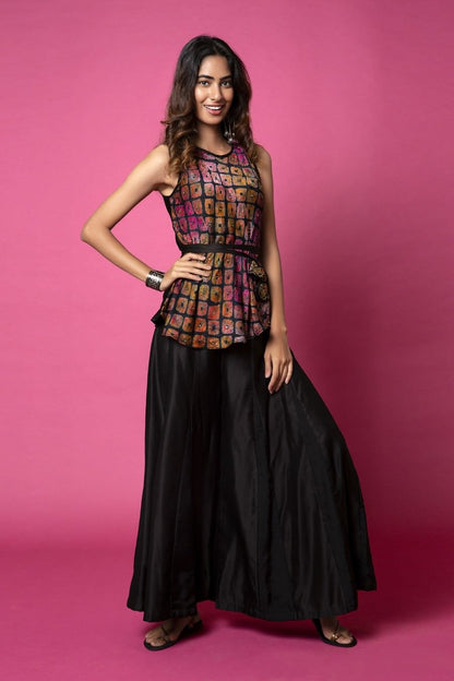 SummerFalling-Bias Top And High Low Jacket With Panelled Sharara Pants