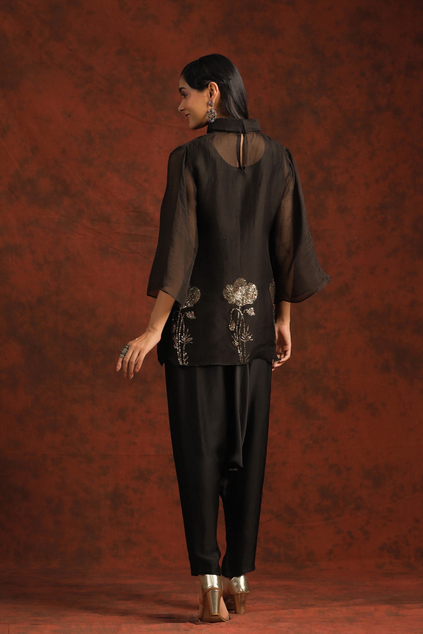 SummerFalling-Black Embellished Organza Silk Co-ord Sets