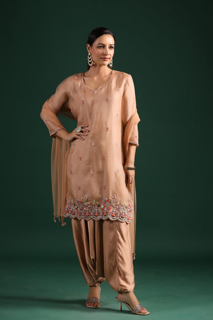 SummerFalling-Beige Organza Silk Kurta Set