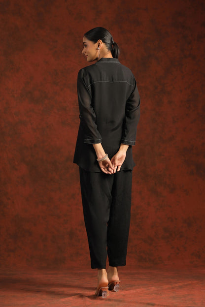 SummerFalling-Black Beads Embroidered Crepe Silk Co-ord Set